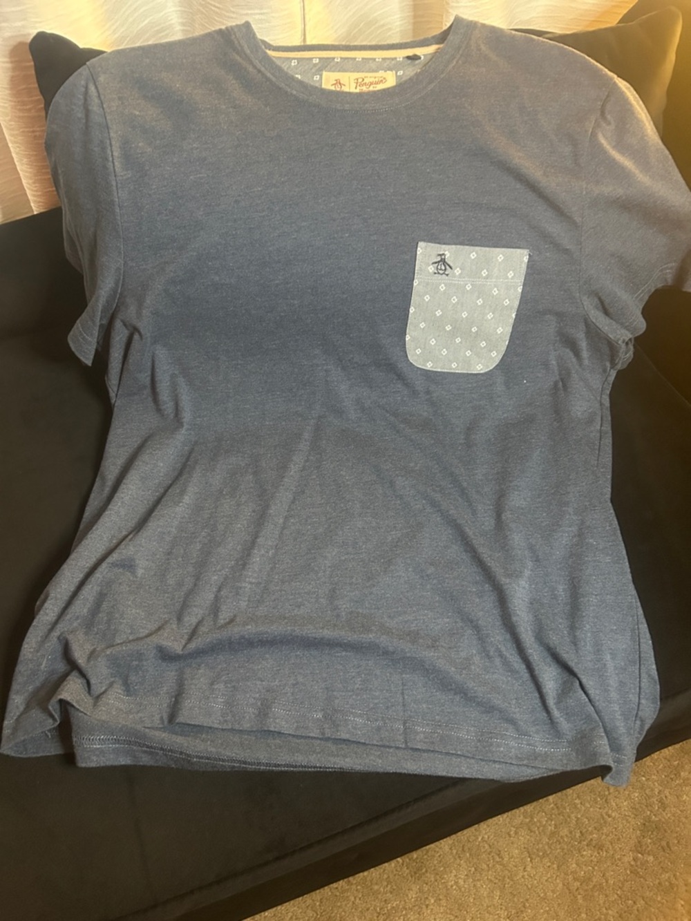 Original Penguin Blue Short Sleeve Tee with Patterned Pocket